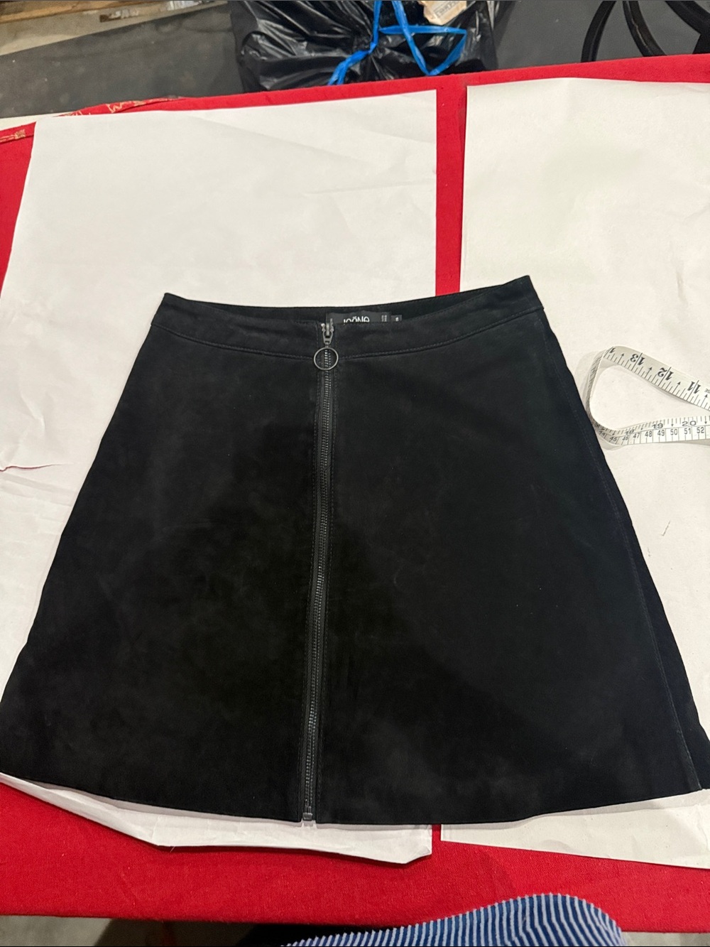 Icone leather Front-Zip Black Circle Skirt